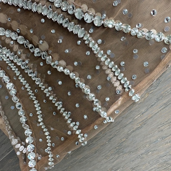 Retrofete RAES Sheer Crystal Long Sleeve Nude Mini Dress Embellished - XS - Picture 7 of 7